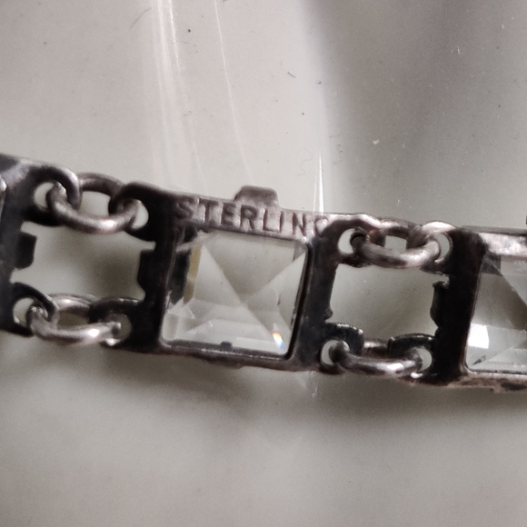 Antique True Art Deco Square Cut Crystal Bracelet Sterling Silver - Picture 4 of 15